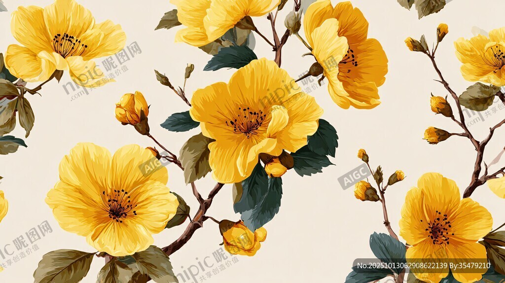 黄色花卉图案 清新自然风