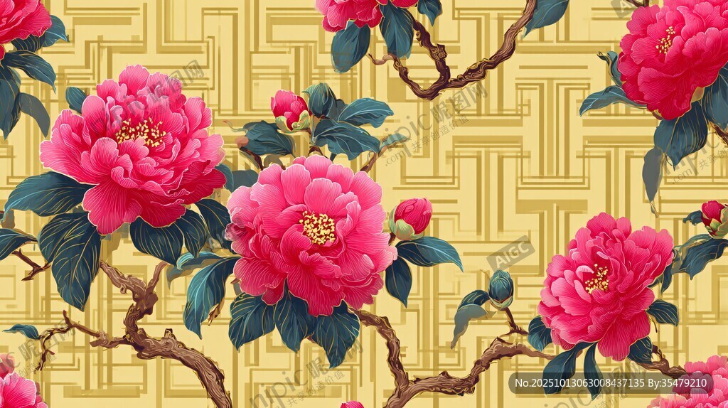 中式牡丹繁花古典图案