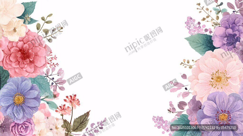 梦幻花卉边框装饰图案