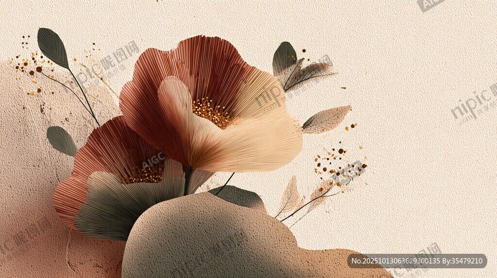 梦幻花卉插画 柔和色彩