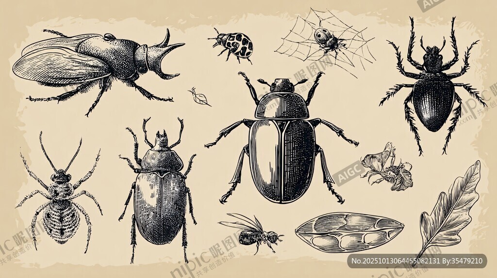 复古风昆虫插画集合