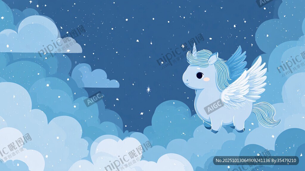 梦幻独角兽翱翔夜空