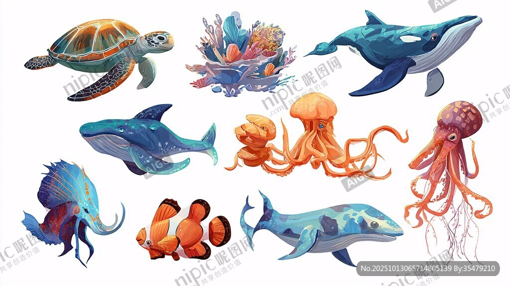 多彩海洋生物插画集合