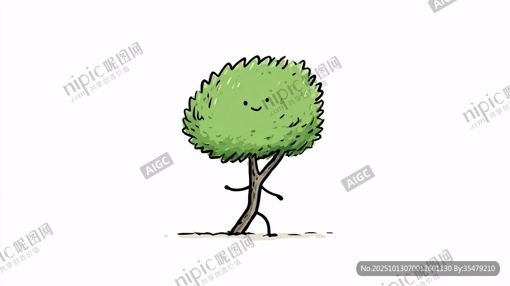 微笑行走的卡通小树