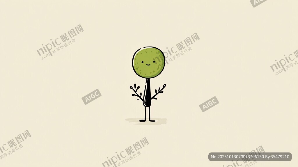 可爱绿色小人插画形象