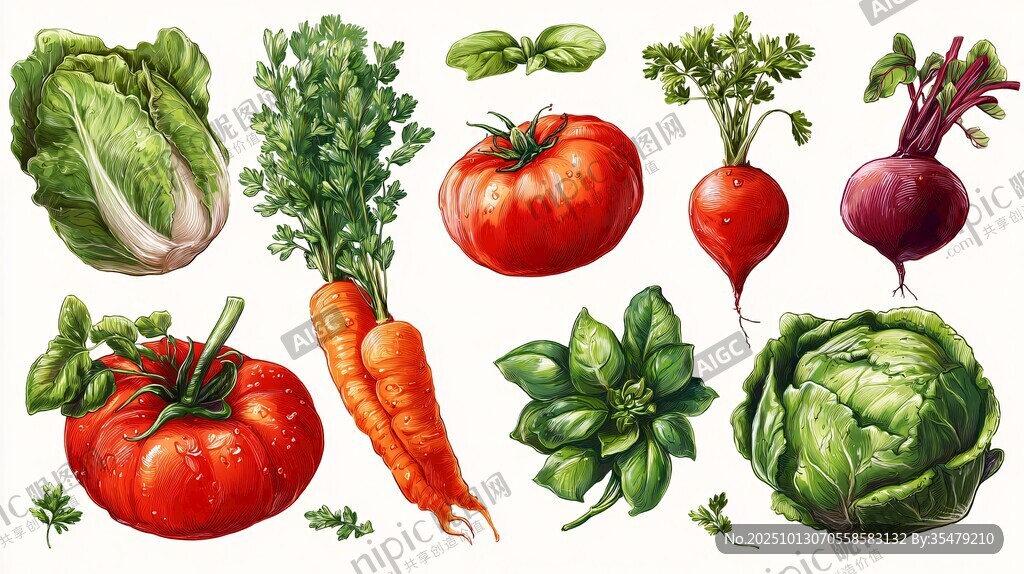 多彩新鲜蔬菜插画