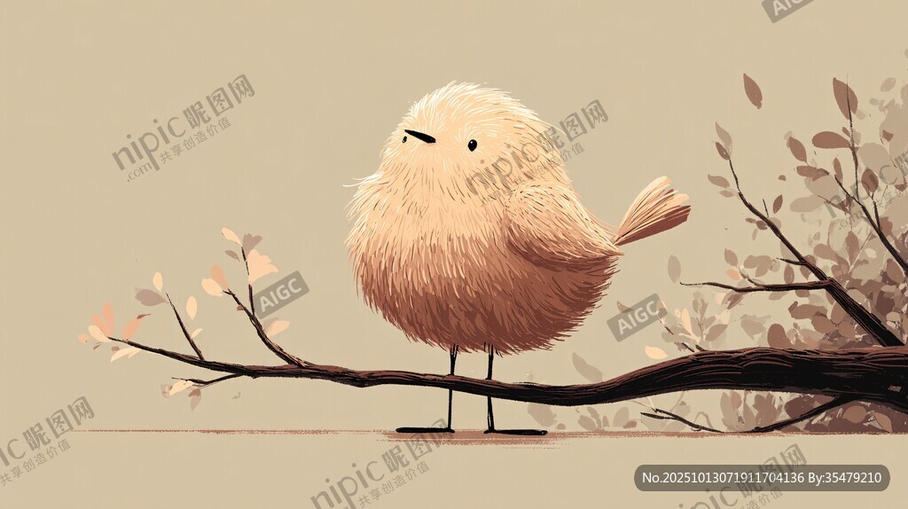 呆萌小鸟栖于枝头