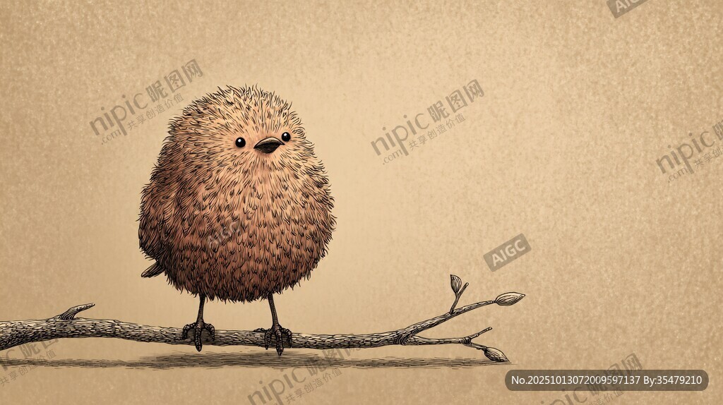 毛茸茸小鸟栖于细枝