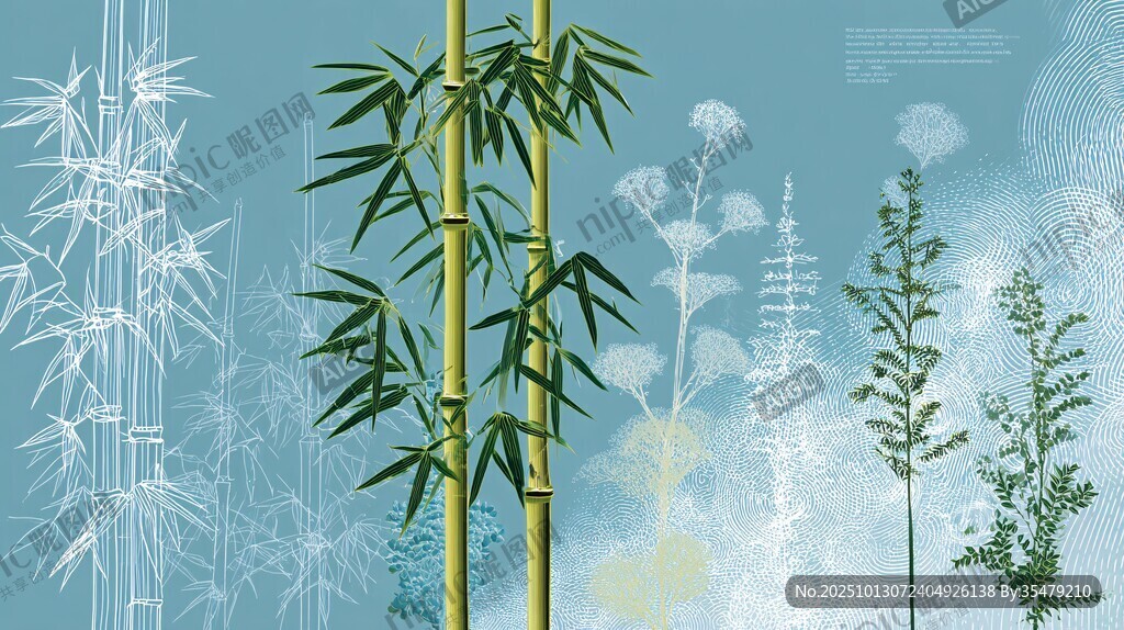 翠竹与花草的清新景致
