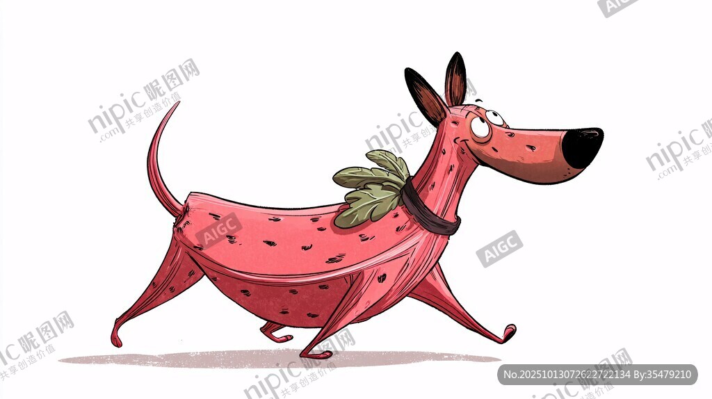 西瓜造型卡通狗欢快奔跑