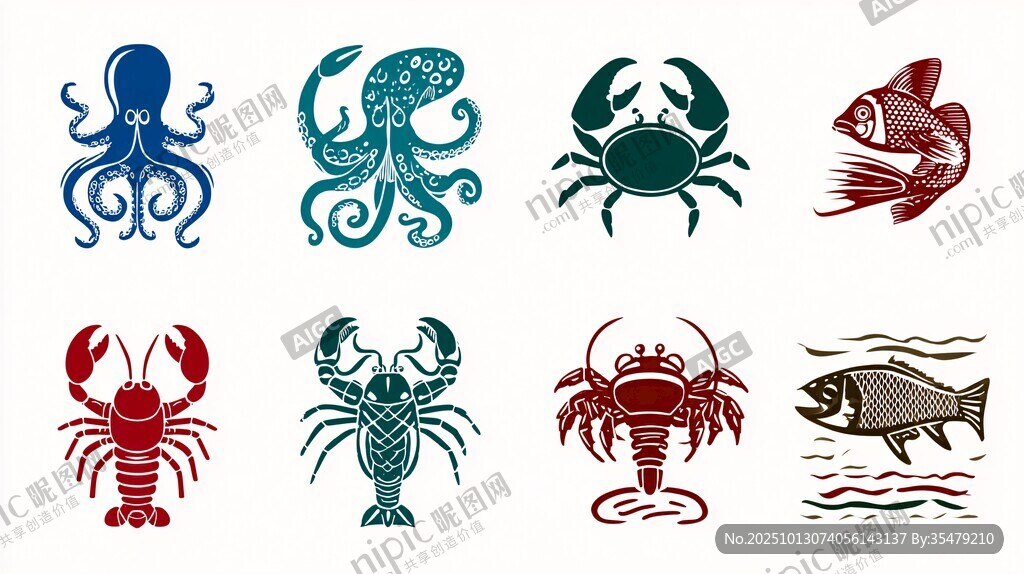 海洋生物图标集合