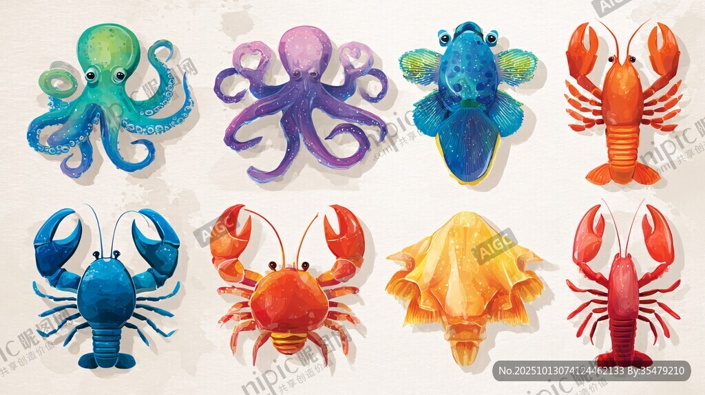 海洋生物卡通插画集合