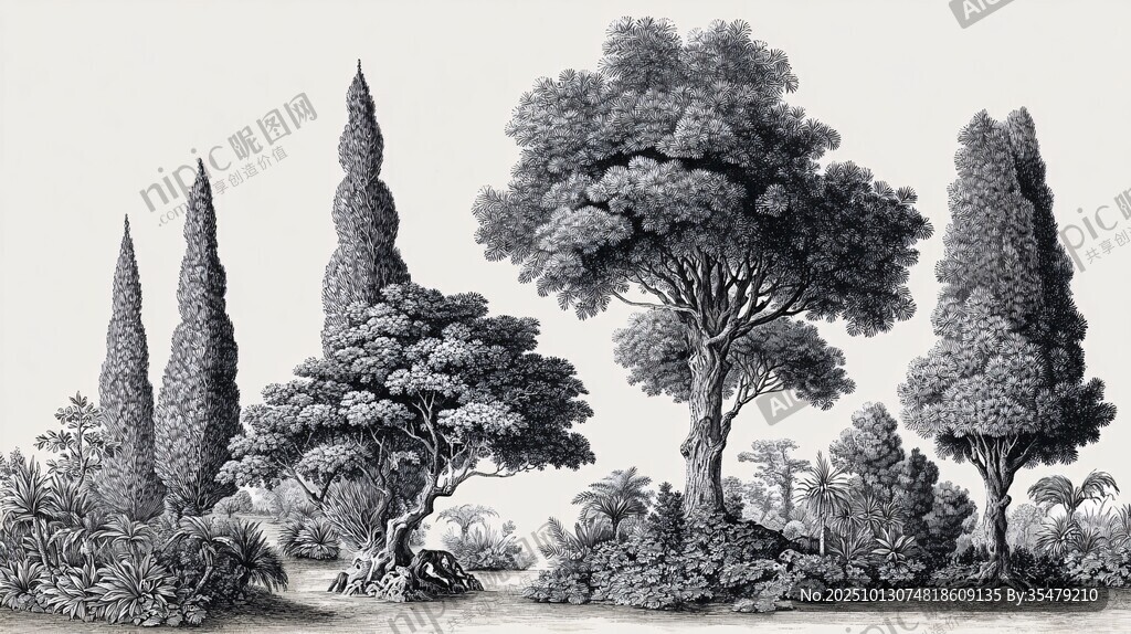 古典风格树木植物绘画