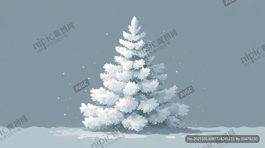 雪覆圣诞树 冬日梦幻景象