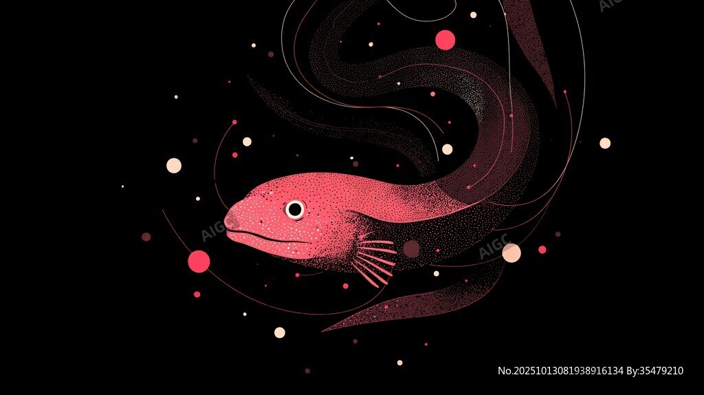 梦幻粉色游鱼在星夜中