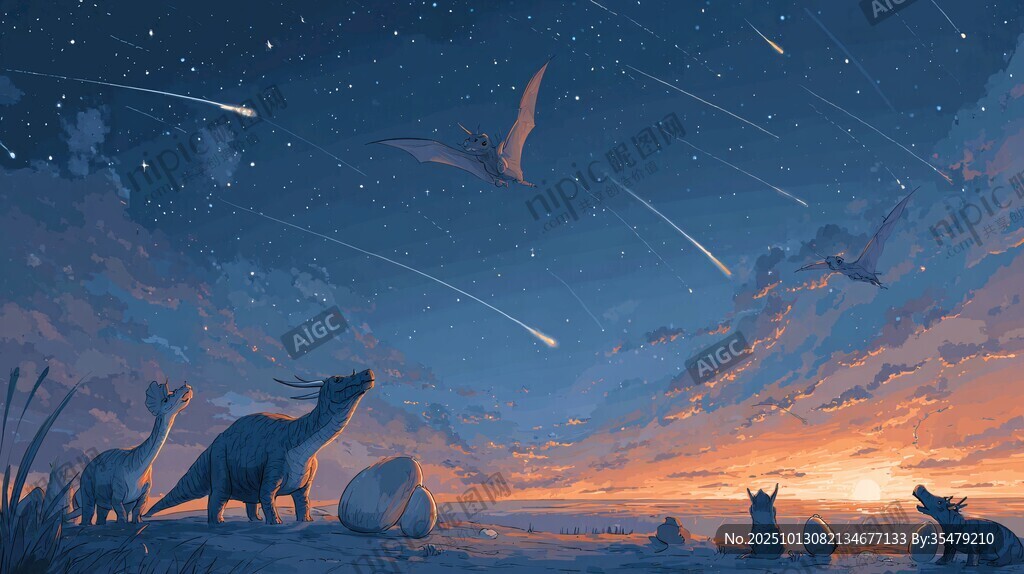 星空下的恐龙奇幻场景