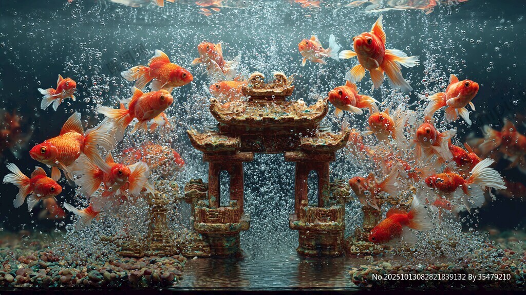 金鱼绕古建 灵动水中景