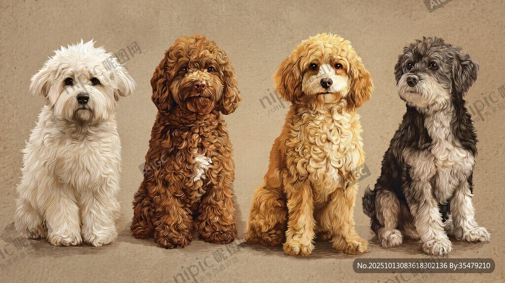 四只可爱萌犬排排坐