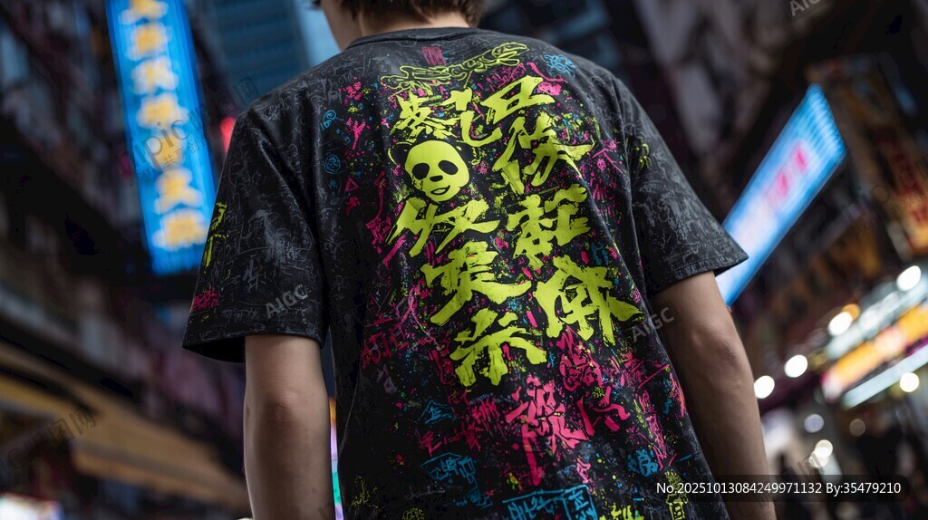 街头潮人个性印花T恤背影