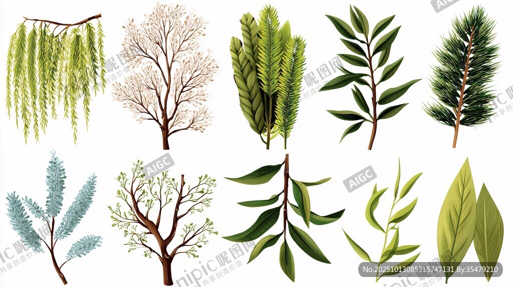 多样植物枝叶插画集合
