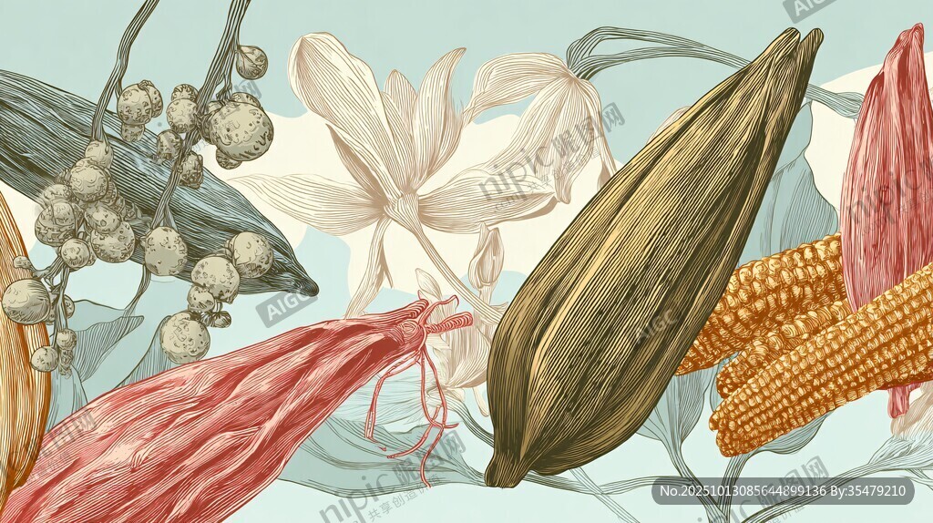 手绘植物花卉果实插画