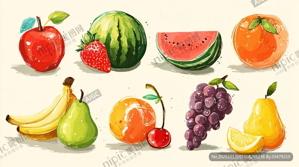 缤纷多彩水果插画集合