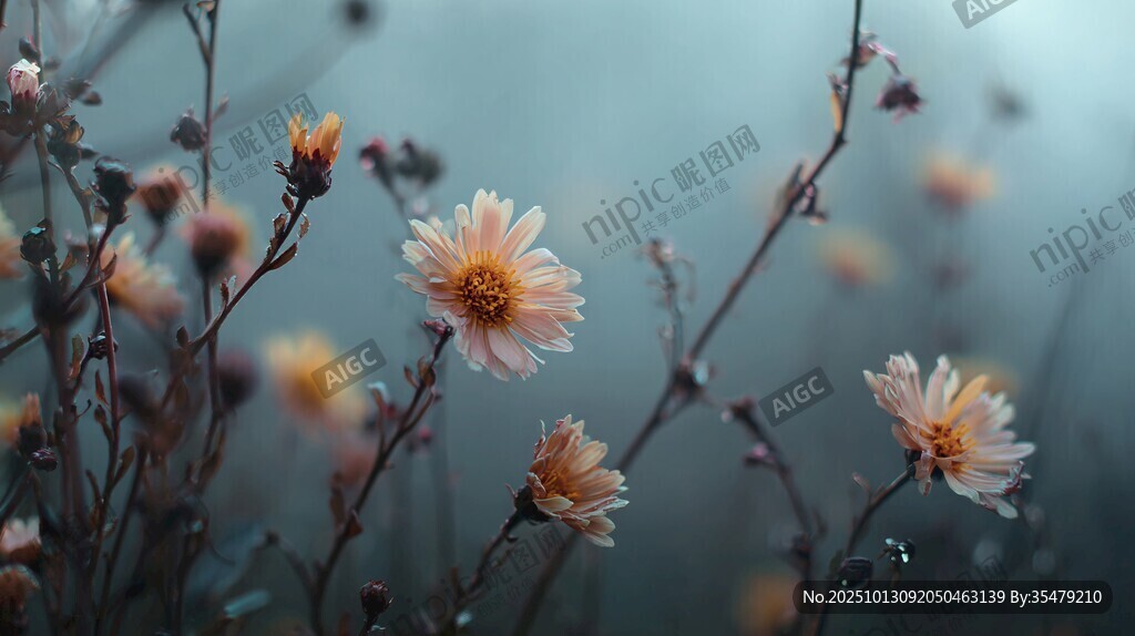 雾中绽放的柔美小雏菊