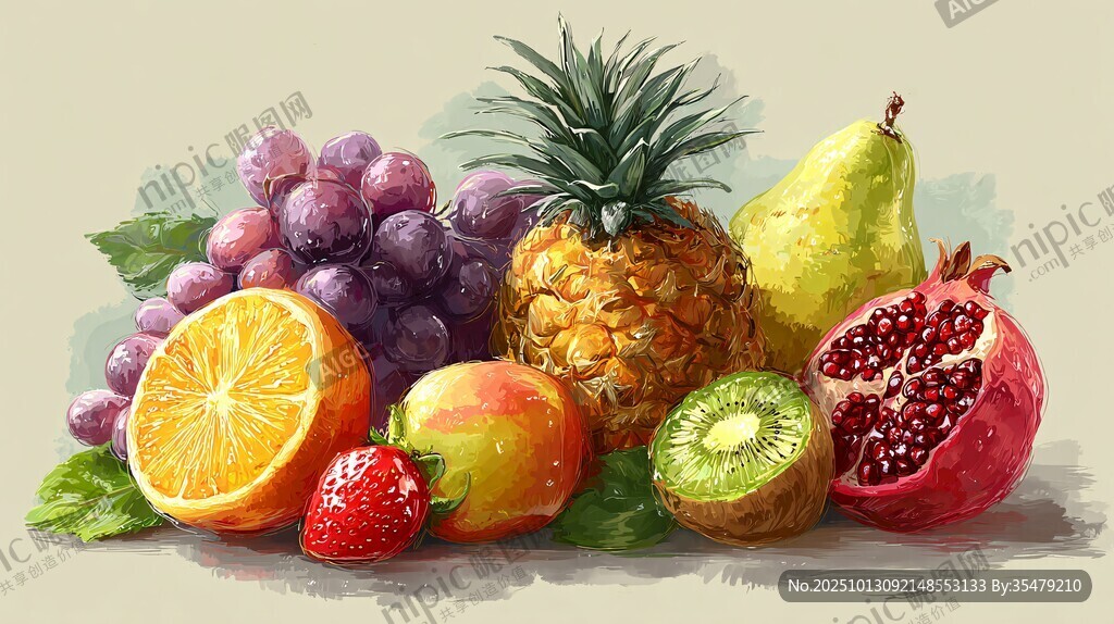 多彩缤纷水果静物插画