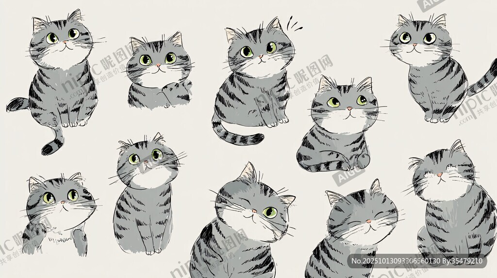 可爱猫咪多种姿态插画