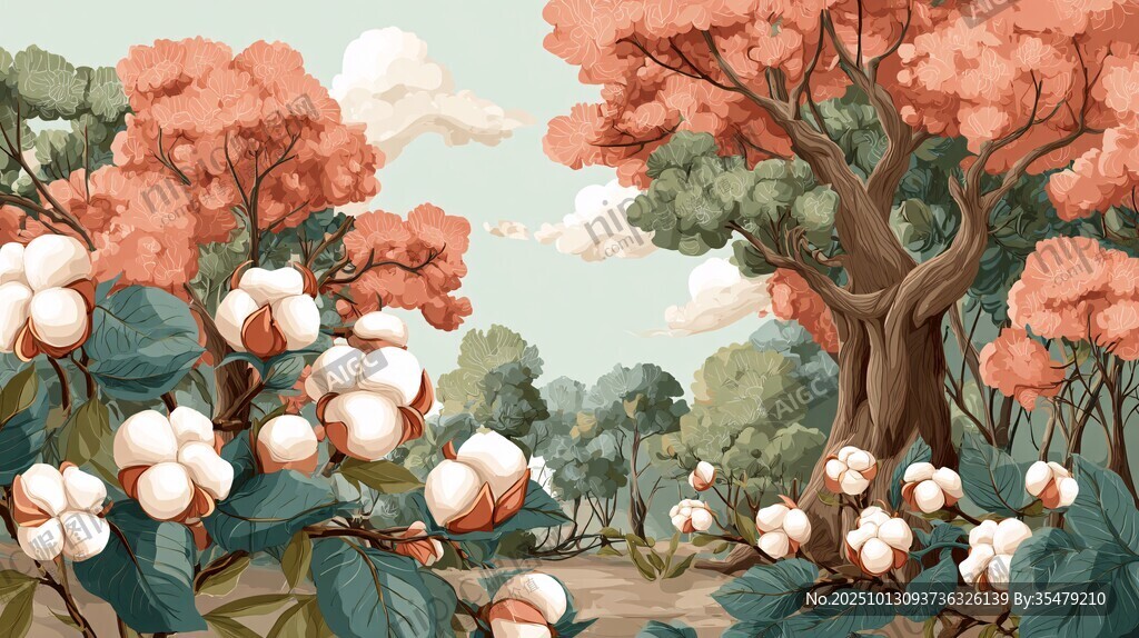 秋日棉花林美景