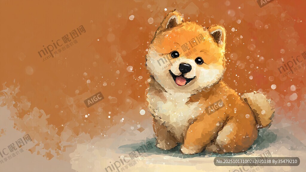 雪地中的可爱柴犬