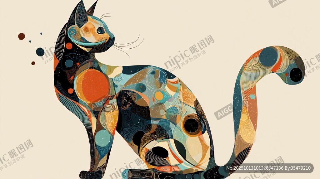 多彩几何风猫咪艺术插画