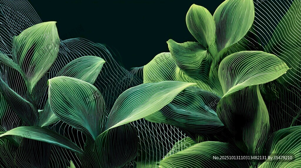 梦幻绿植叶片艺术插画
