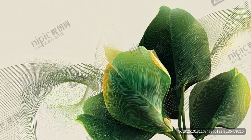 清新绿植叶片艺术插画
