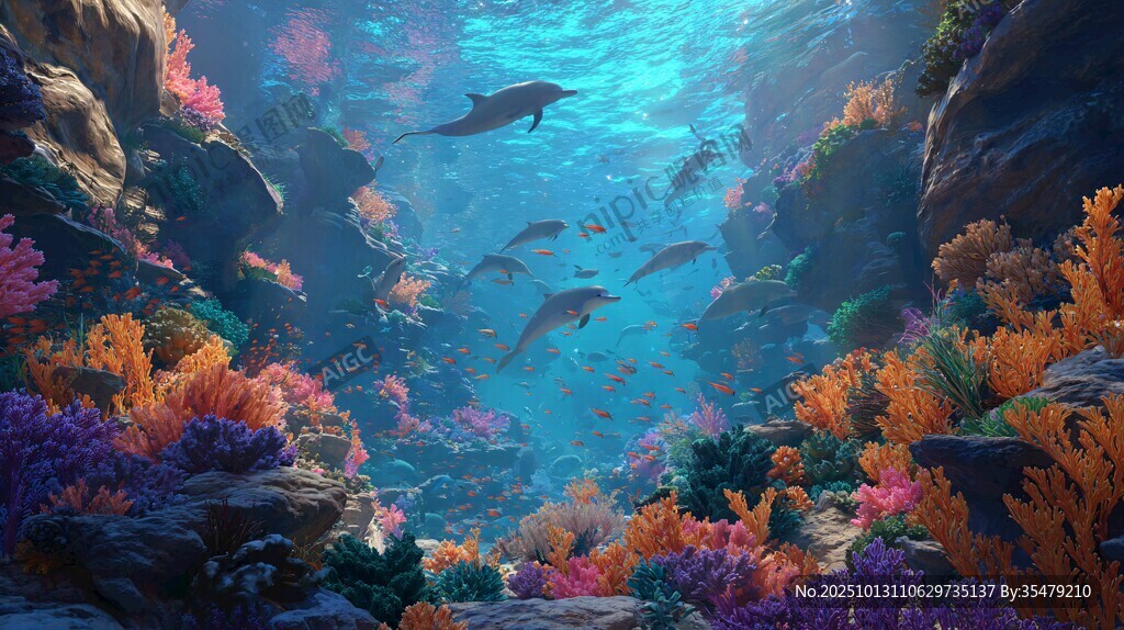 梦幻海底世界的海豚群游