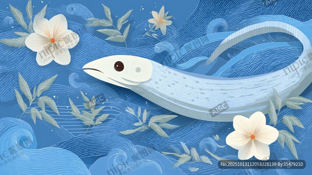 蓝色海中游动的梦幻白鱼