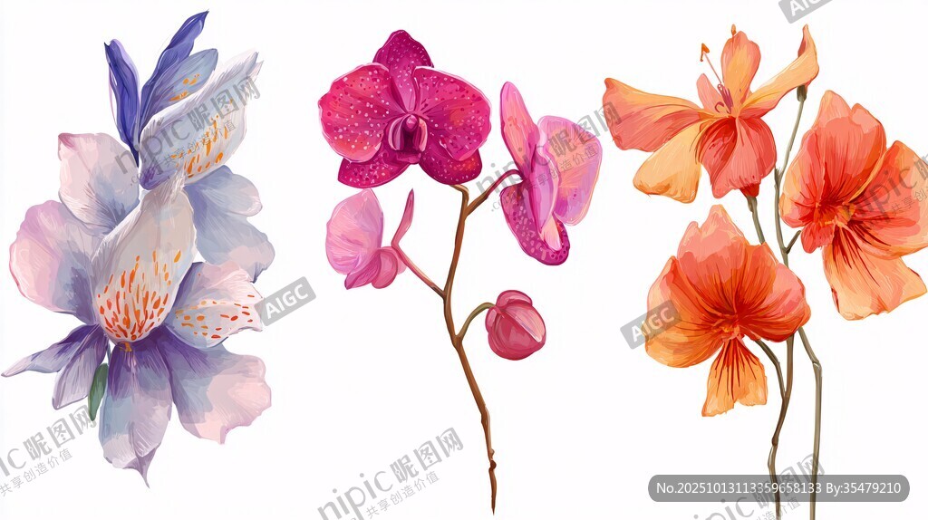 多彩花卉水彩插画