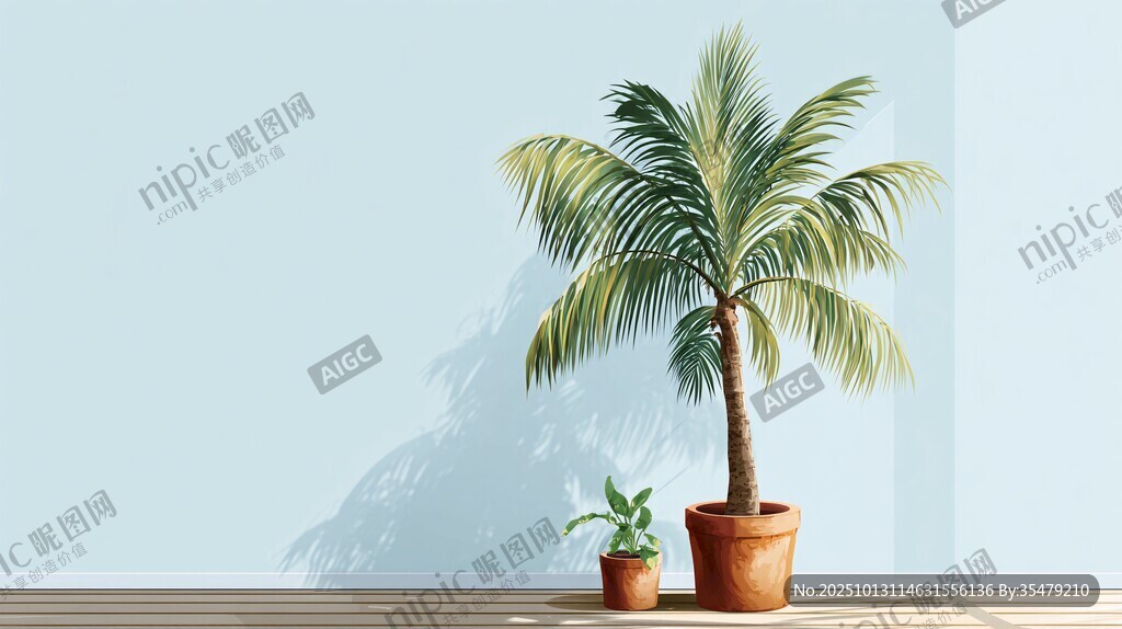 室内棕榈盆栽与绿植景观