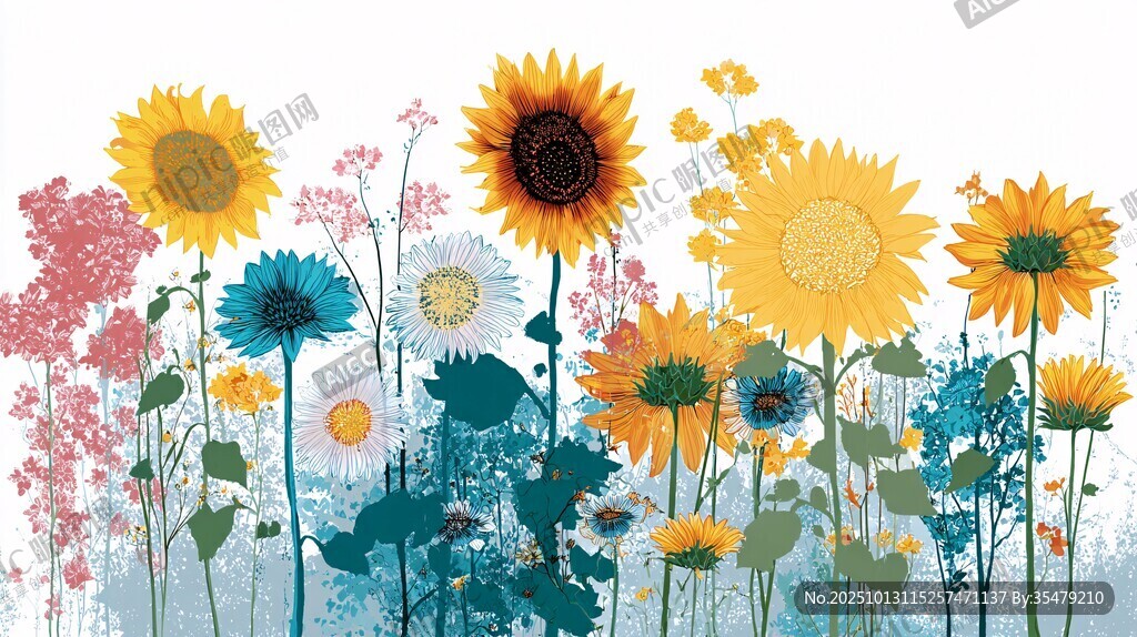 缤纷向日葵花海插画