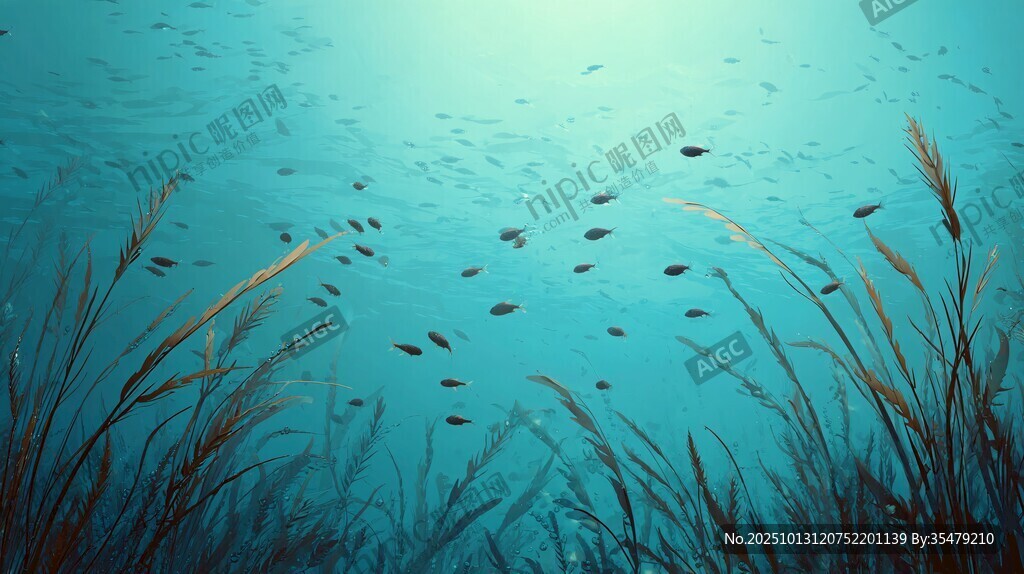 海底水草与群鱼梦幻景象
