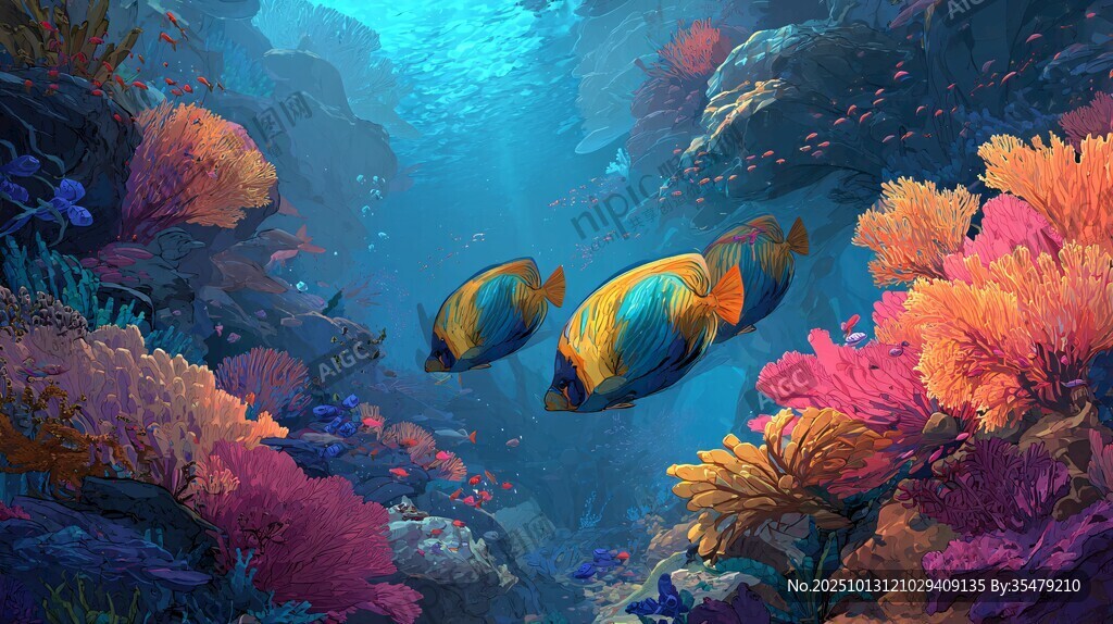 梦幻海底双鱼共游奇景