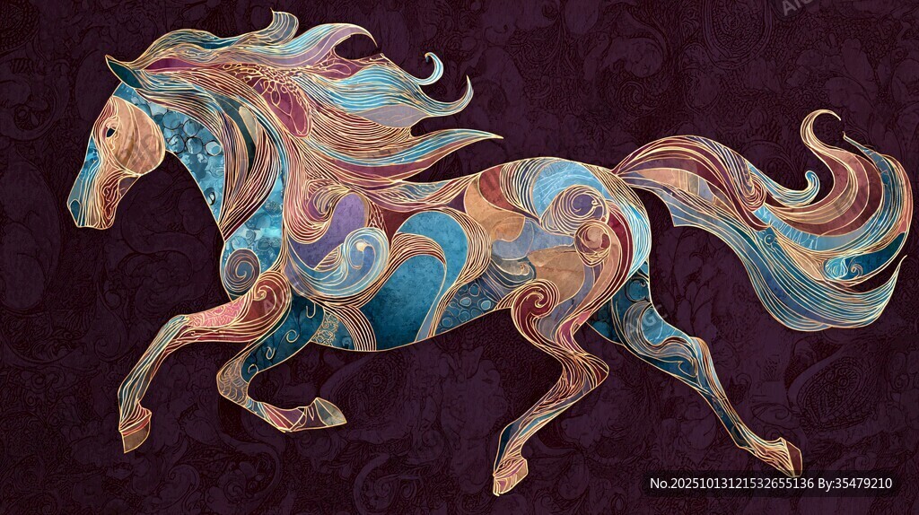 梦幻炫彩奔马插画艺术