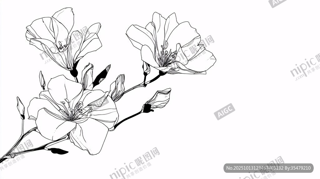 玉兰花枝线描图