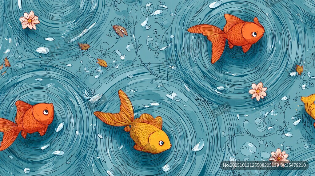 水中金鱼嬉戏插画图案