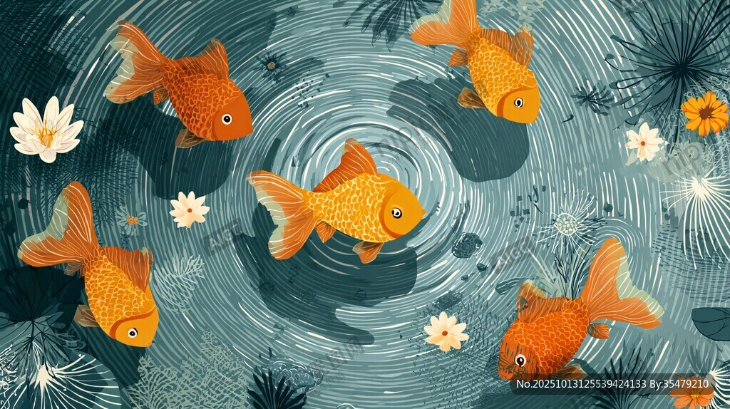 水中金鱼嬉戏的美丽景象