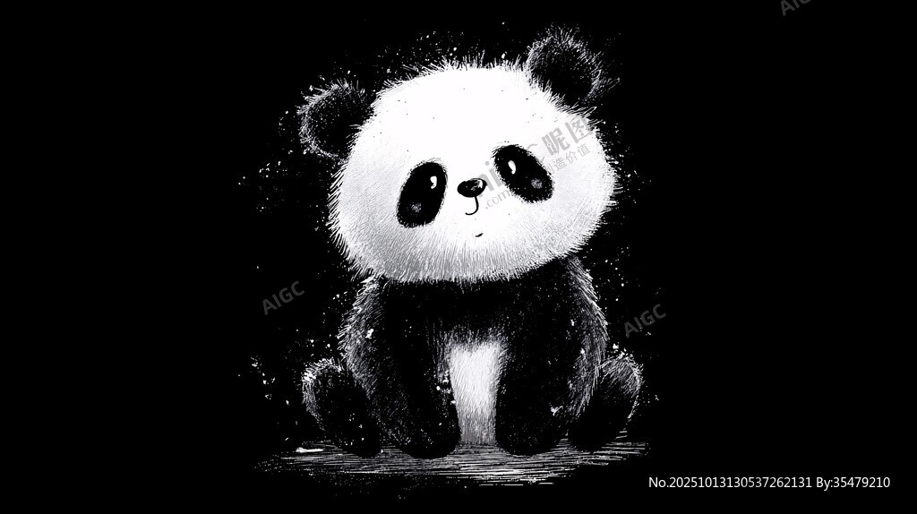 可爱熊猫黑白插画形象