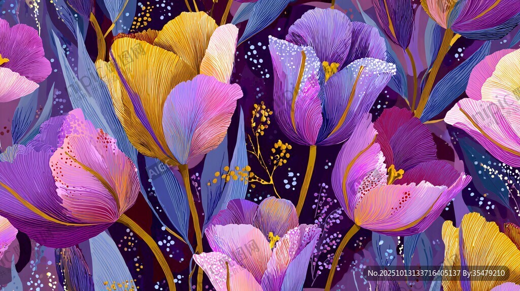 梦幻郁金香花卉图案