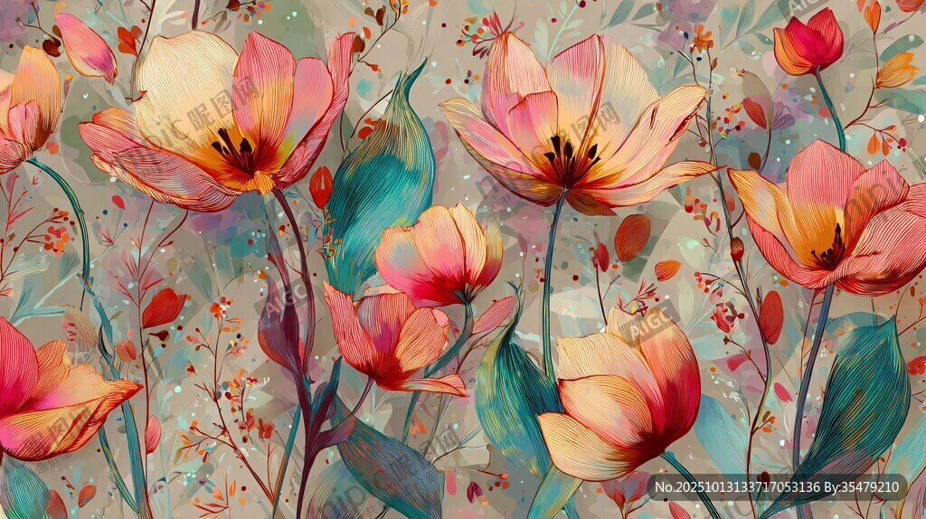绚丽多彩的梦幻郁金香花卉