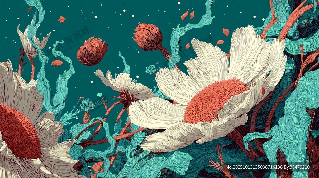 梦幻花卉插画 色彩绚丽