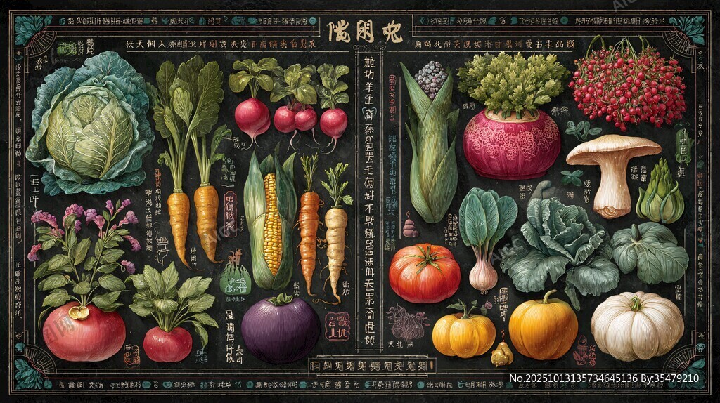 复古风多彩蔬菜插画展示